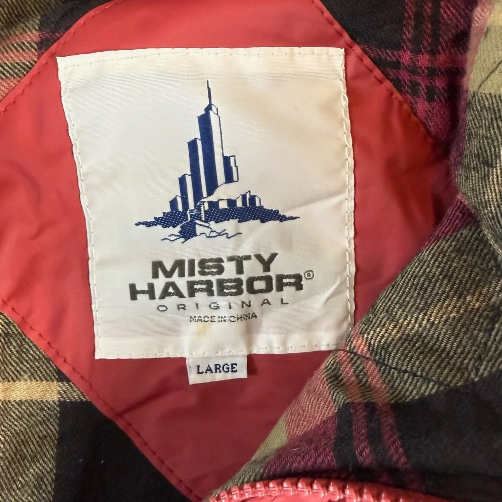 90s Misty Harbor Original Mens Red Hooded Rain Jacket Plaid Flannel Lined Large